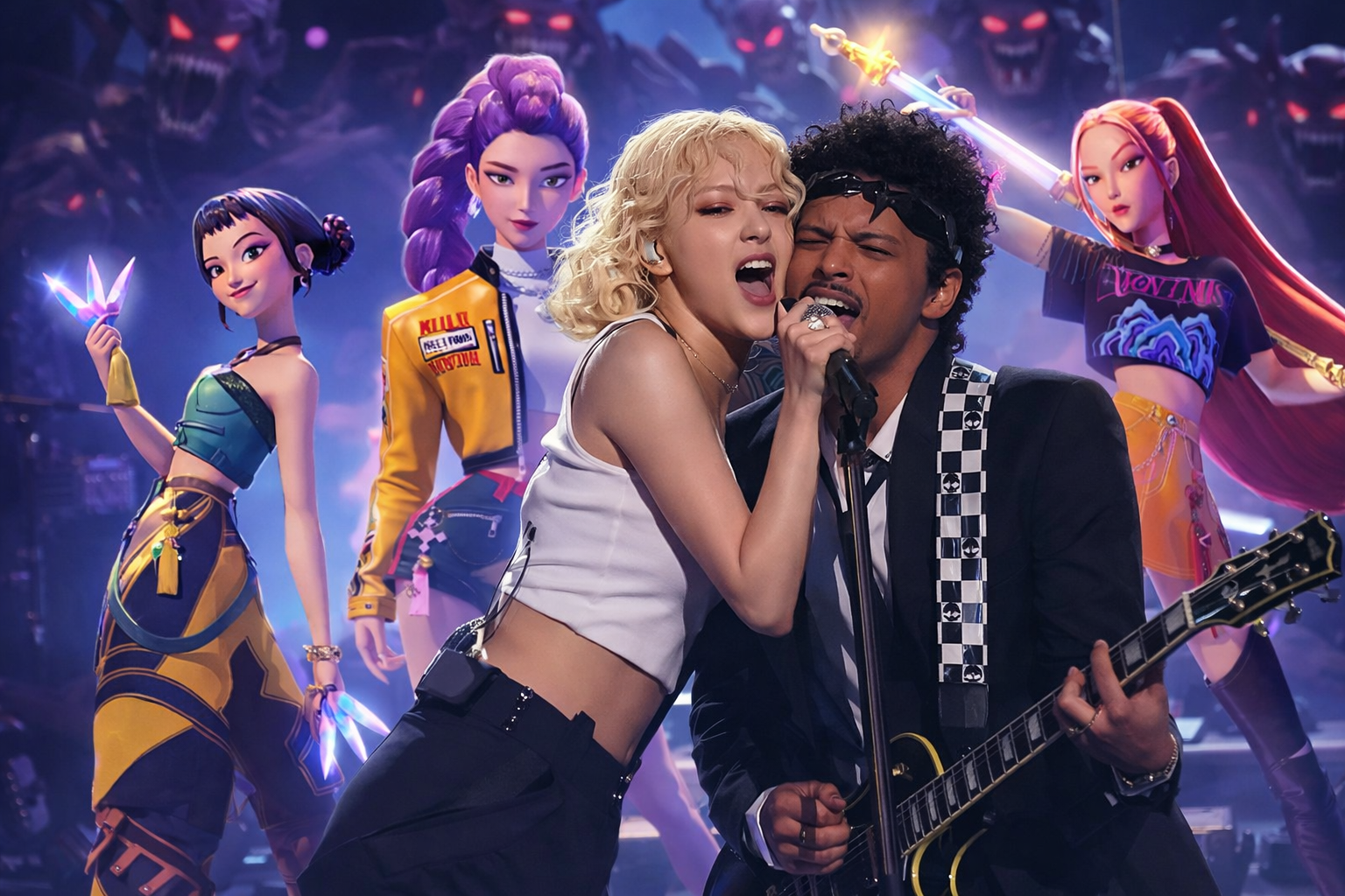 arte do filme K-Pop Demon Hunters associado à vitória no Grammy.