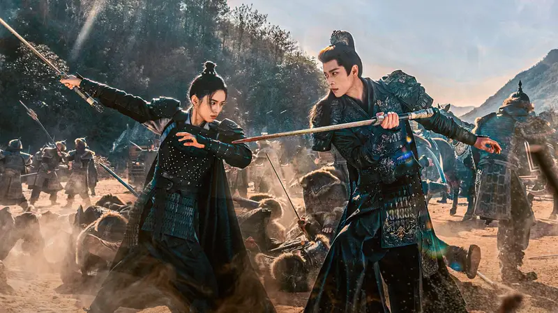 Os atores Cheng Lei e Zhou Ye na série histórica A Lenda da General