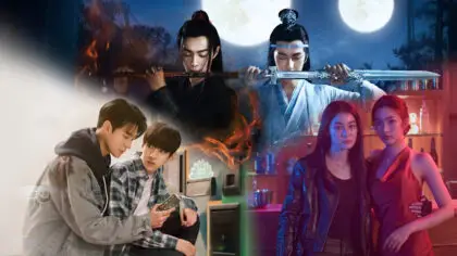 Montagem com os pôsteres dos cinco doramas LGBTQ+ emocionantes: O Oitavo Sentido, Pluto, Erro semântico, Bad Buddy e Os Indomáveis.