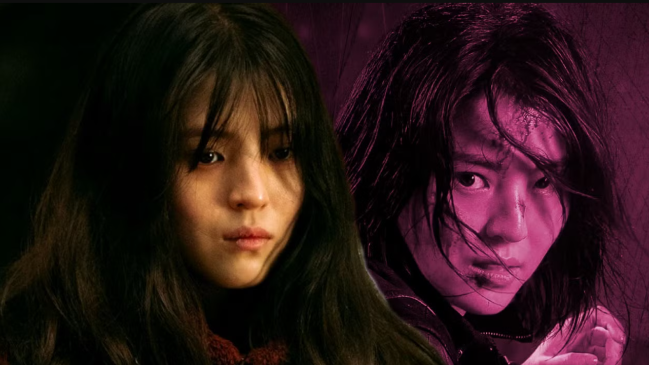 A atriz Han So-hee com ferimentos no rosto e olhar ameaçador em My Name.