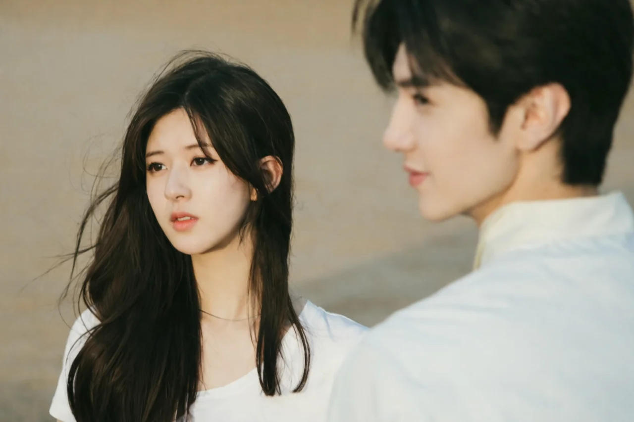 Zhao Lusi e Chen Zheyuan sorrindo um para o outro de forma carinhosa.