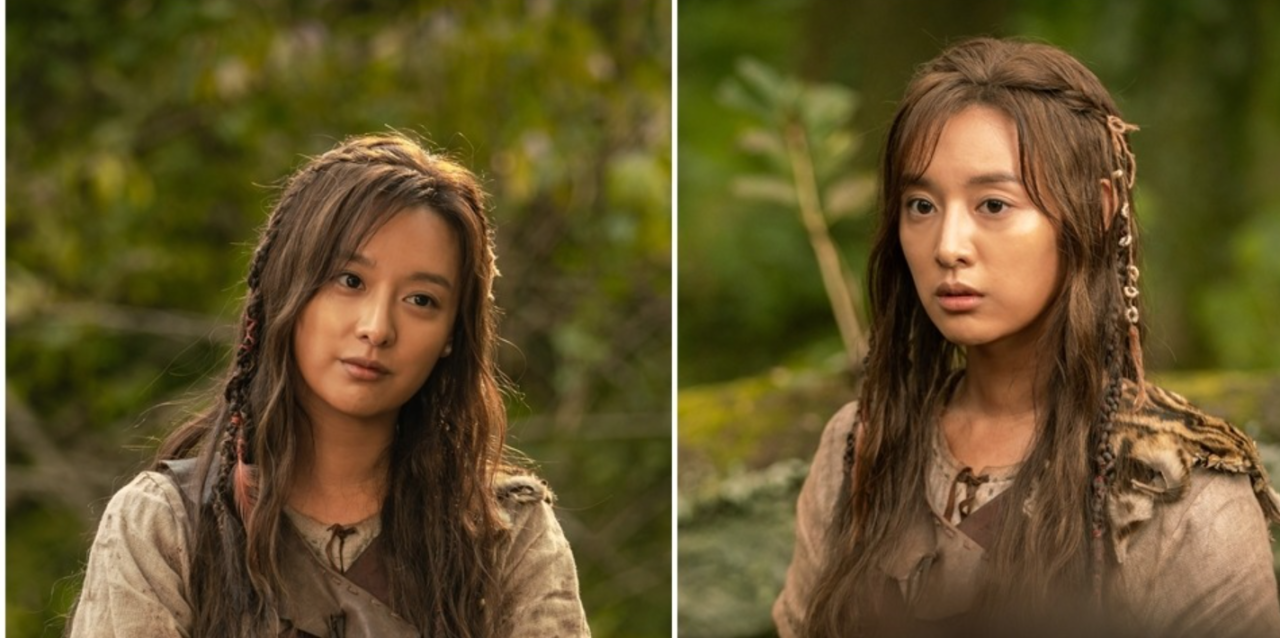 A atriz Kim Ji-won com roupas de época da Idade do Bronze.