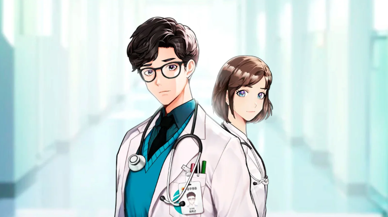 Ilustração de personagem médico do webtoon sul-coreano.
