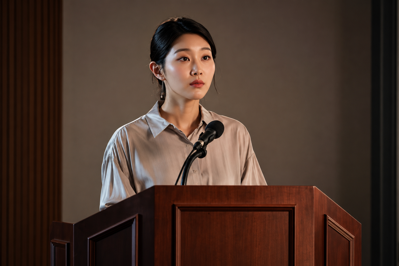 Atriz Kim Soo Yeon interagindo no cenário da empresa ao lado do ator Oh Dong Min.