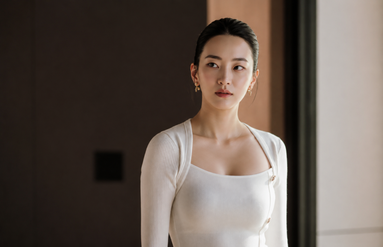 Atriz Ji Su Yeon com postura arrogante e de poder.
