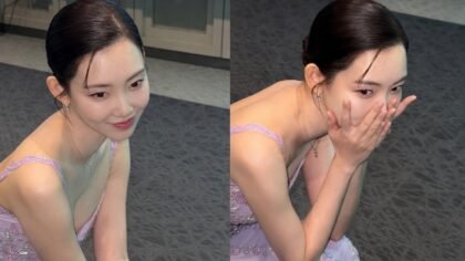Shin Hyun-bin cai no tapete vermelho do Baeksang, ri e transforma o tombo em post