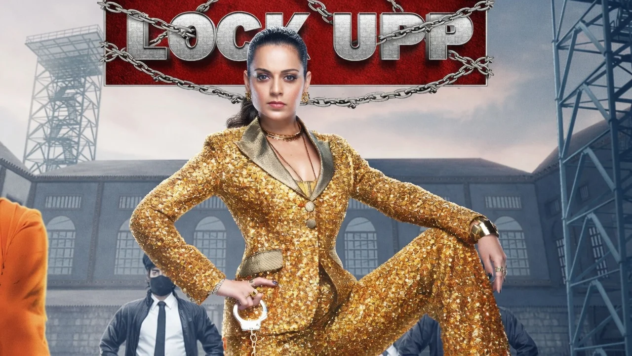 A atriz Kangana Ranaut conduzindo a apresentação da primeira temporada do reality show indiano Lock Upp