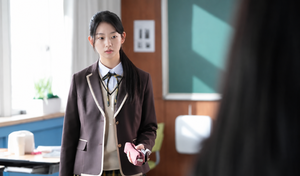 A atriz Seo Su Min caracterizada como a estudante Kim Min Ji.