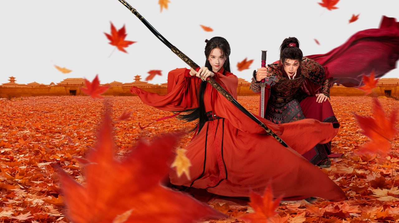 Atores chineses Chen Duling e Zhou Yiran caracterizados com trajes históricos.