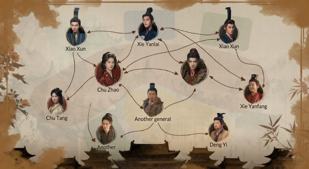 Mapa de personagens e elenco de apoio da corte no c-drama Das Cinzas ao Trono