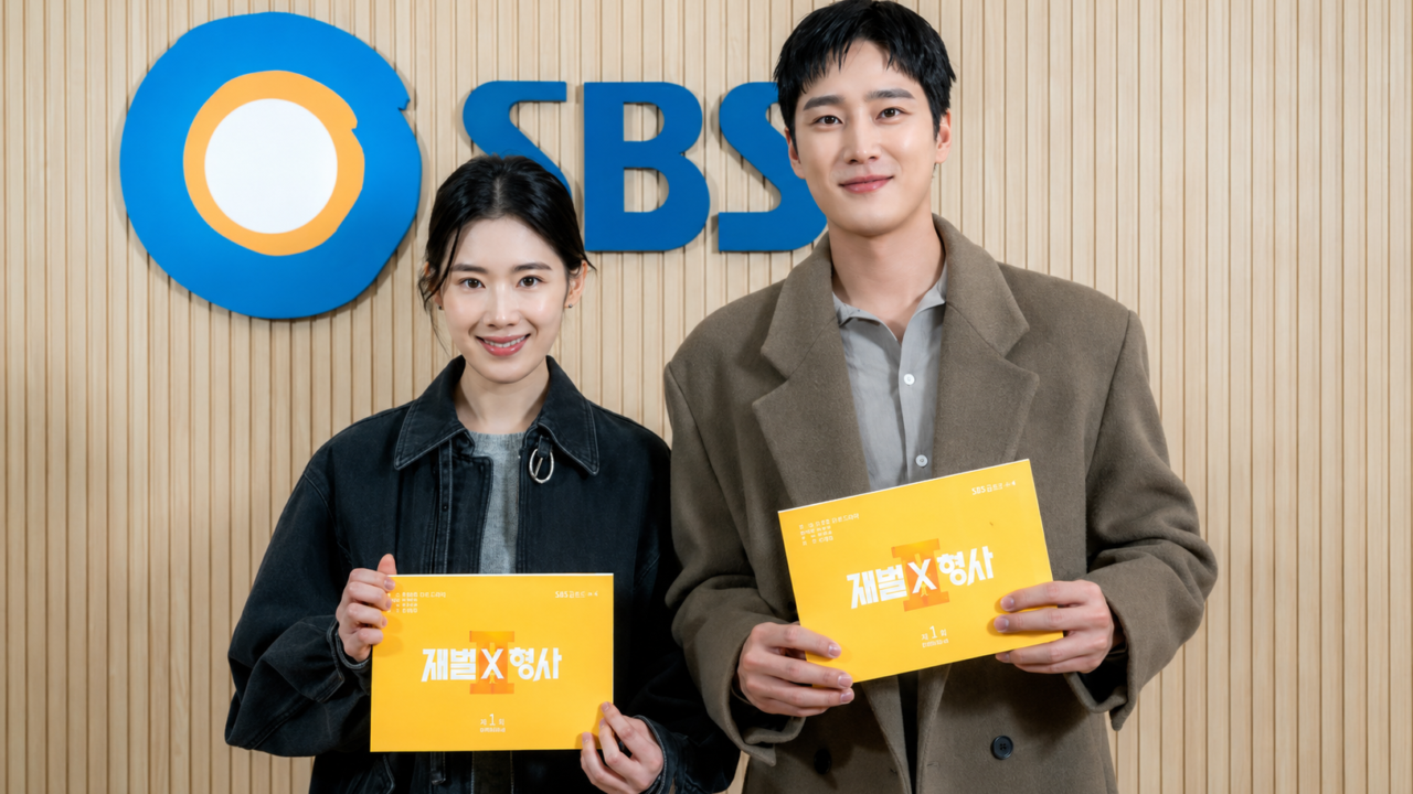 Os atores Ahn Bo Hyun e Jung Eun Chae concentrados durante a primeira leitura de roteiro da segunda temporada da série