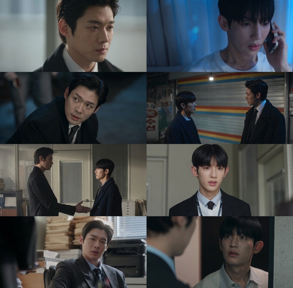 O investigador Lee Chae Ha e o promotor Joo Tae Sun analisando documentos durante uma investigação criminal na série The Prosecutor's Proposal