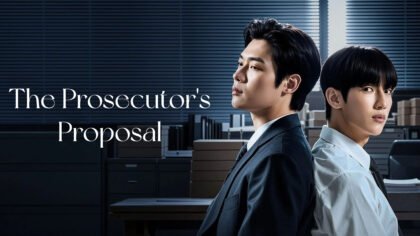 Os atores Park Si Woo e Kim Yoon Sik caracterizados como os personagens Lee Chae Ha e Joo Tae Sun no ambiente da promotoria