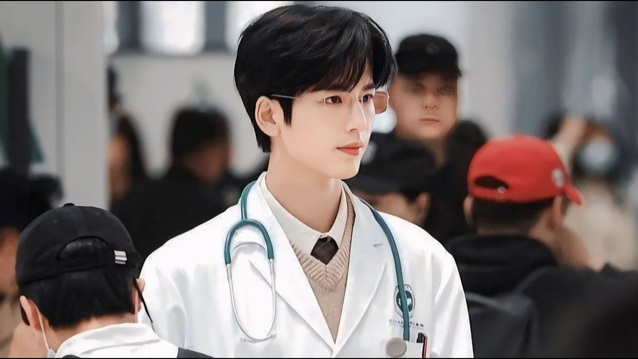 Zhang Linghe caracterizado como médico analisando anotações no drama O Melhor de Tudo