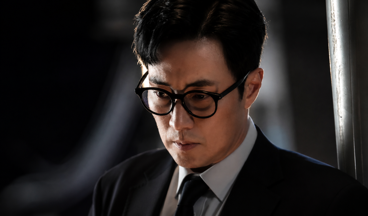 O ator principal caracterizado na série Agente Kim: Reativado.