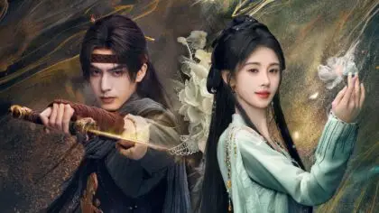 Os protagonistas Song Weilong e Ju Jingyi caracterizados com figurinos de época em cena de A Fragrância Eterna