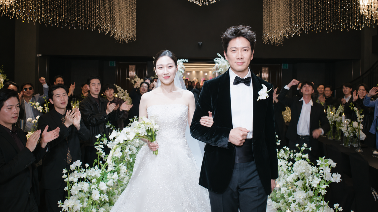Atores Ji Sung e Ha Yoon-kyung conversando em cena do dorama The Apartment Job.