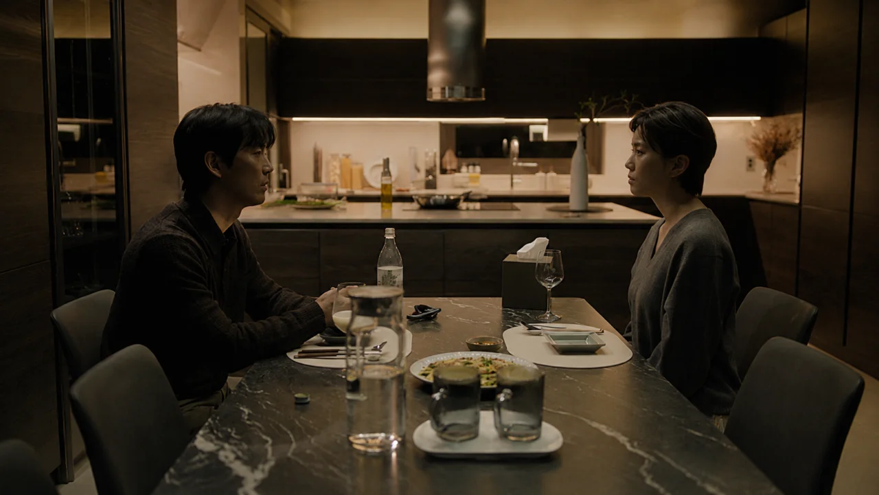 Lee Seol como Ko Se Yun encarando o marido com expressão de dúvida.