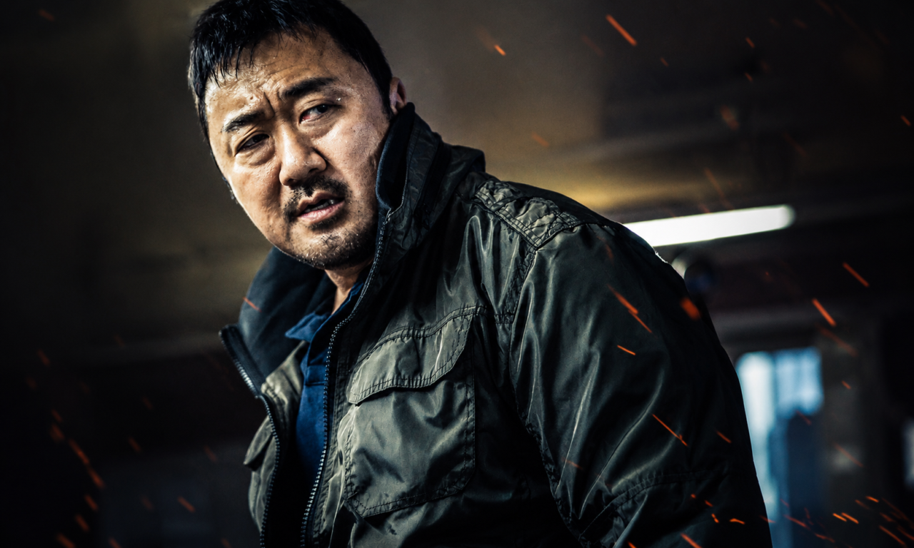 Ma Dong Seok com expressão imponente no papel de Dong Chul no filme Punhos Imparáveis.