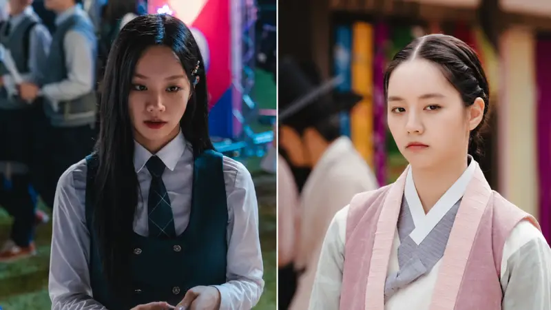 Montagem com o rosto da atriz Hyeri caracterizada como diferentes personagens de doramas.