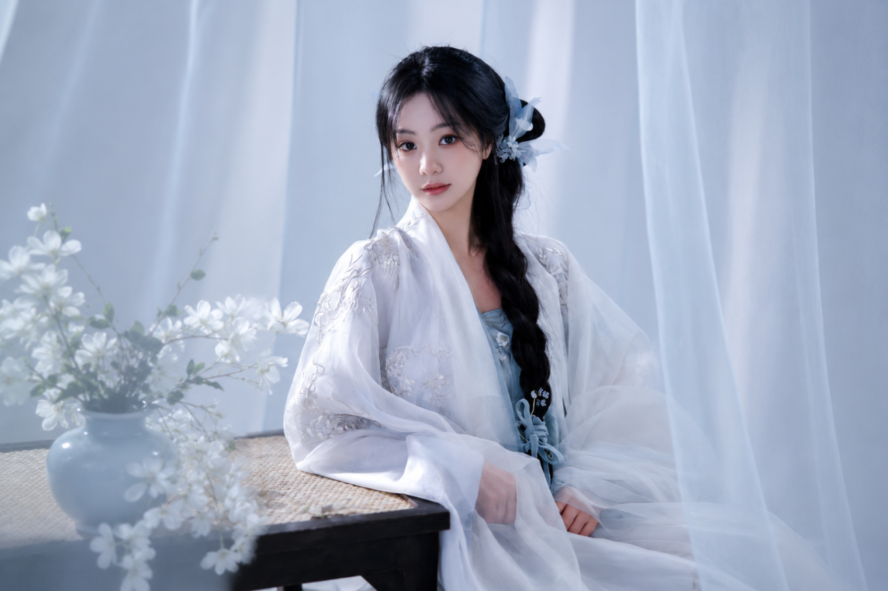 Wang Churan caracterizada como Zhang Xiaowan, com visual urbano contemporâneo.