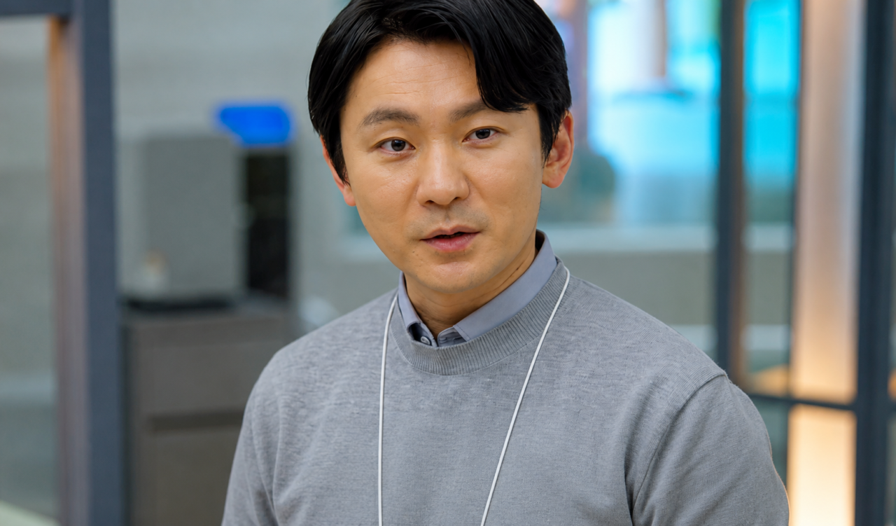 O personagem Jeon Kee Tae trabalhando no escritório da empresa Saeum.