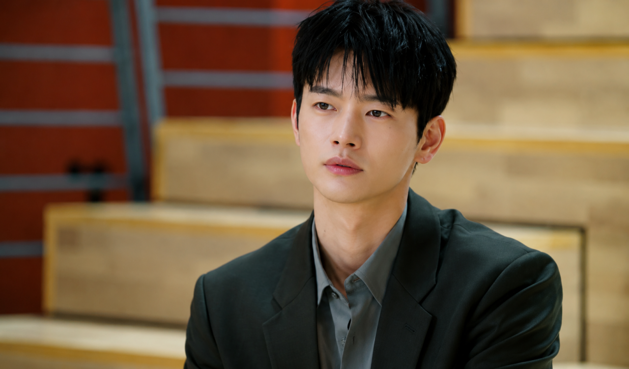 Kang Si Woo com expressão pensativa em cena do dorama.