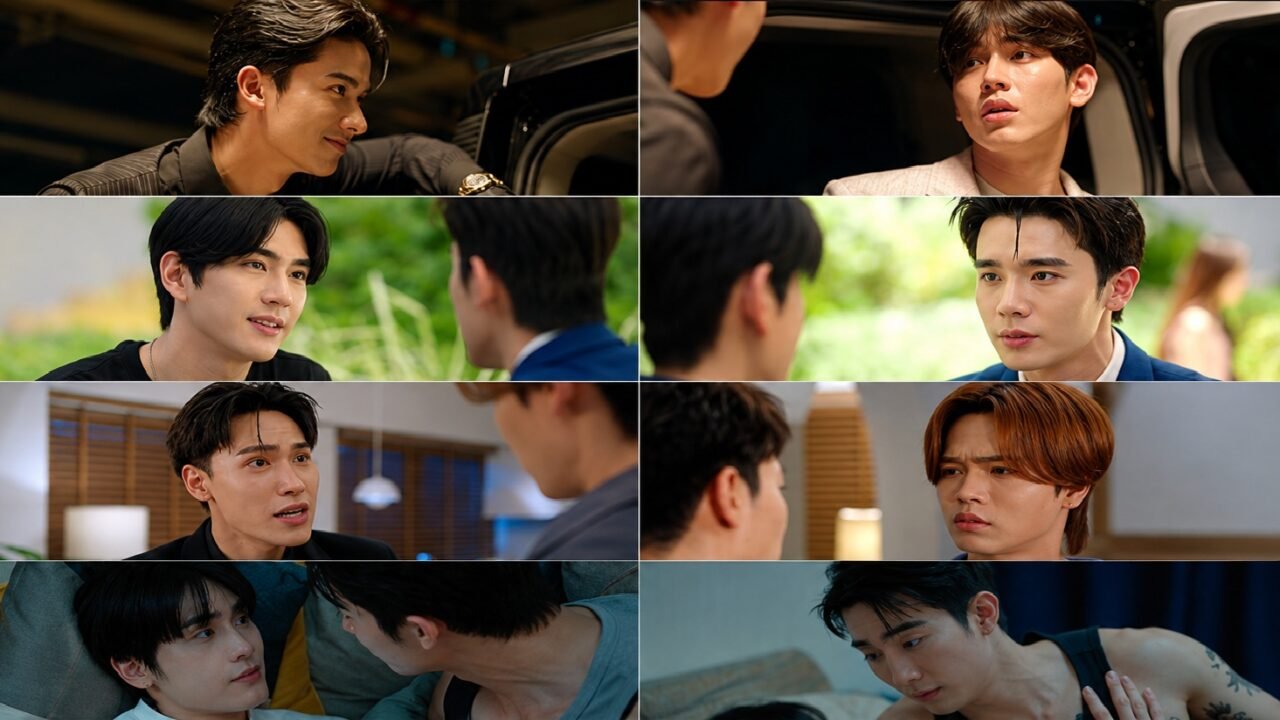 Atores tailandeses em cenas do dorama BL Peach and Me.