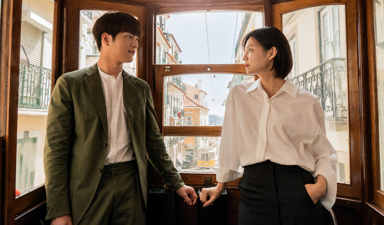 A atriz Esom e o ator Seo Kang Joon em momento de diálogo em Terceira Vez é a Certa.