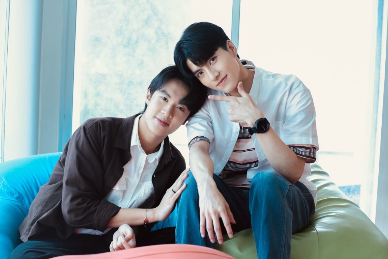 Actors Tham Thapthong and Mac Nattapat in character as the main roles in Unlucky Bae.