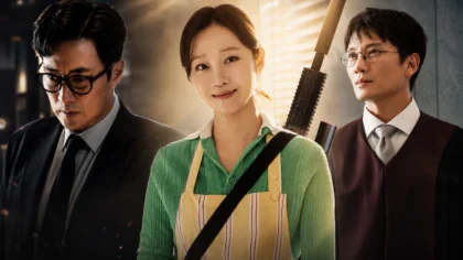 Atores sul-coreanos em cenas de tensão de seus respectivos doramas de suspense.