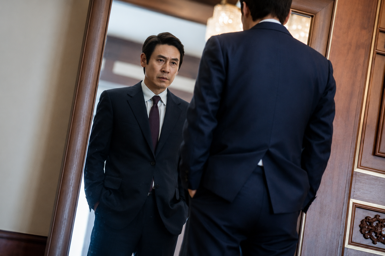 Sul Kyung Gu em cena de confronto político em O Turbilhão.